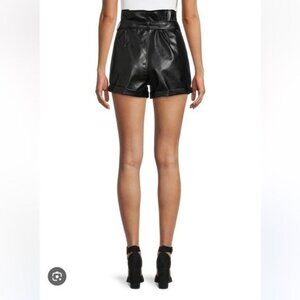 Madden NYC Womens Black Faux Leather Pleated High-Waisted Shorts Size L